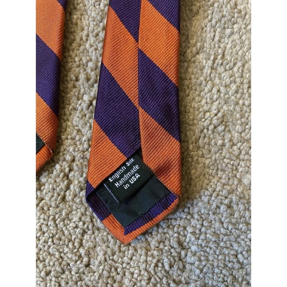 J.Crew 100% Silk Tie Made in USA Vibrant Purple Orange Striped Pattern